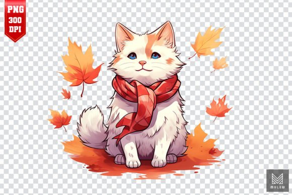 Cute Turkish Van Cat in Autumn Clipart